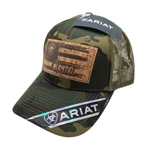 NWT Ariat Ladies American Flag Cork Logo Camo Snapback Hat